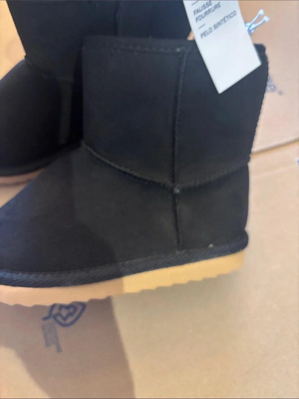 NWT Old Navy Black Faux-Suede Plush-Lined Slip-On Winter Boots